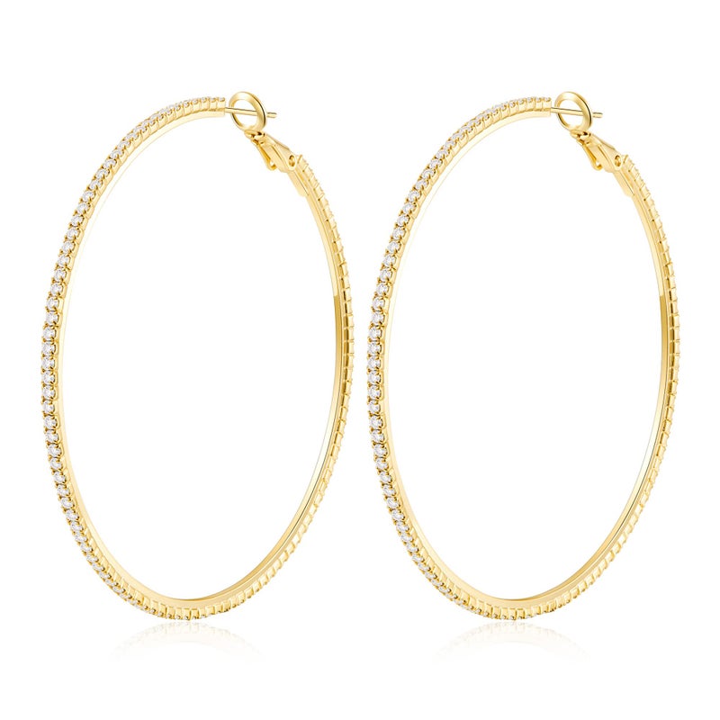 Kainier Gold Hoop Earrings for Women with Zircon Stones Hypoallergenic Sterling Silver Post Lightweight Hoops Jewelry 20mmâ€“70mm Large Gold Hoops Trendy Rhinestone Statement Earrings Gift for Her - Image 1