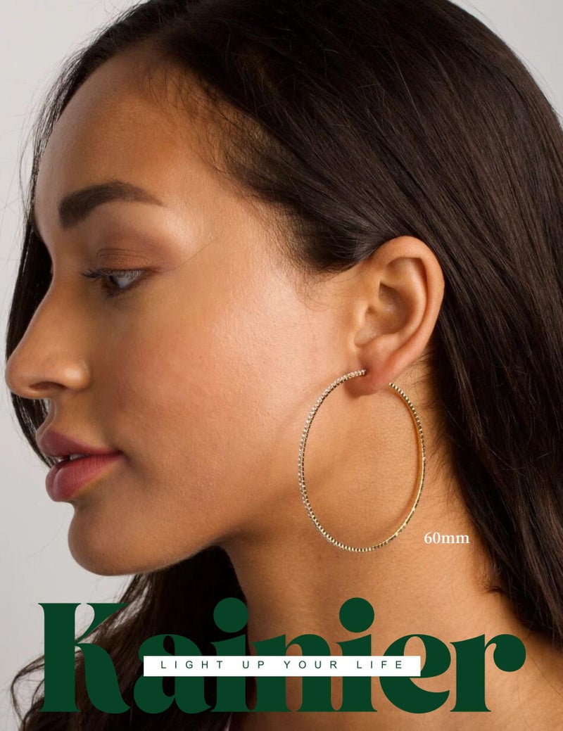 Kainier Gold Hoop Earrings for Women with Zircon Stones Hypoallergenic Sterling Silver Post Lightweight Hoops Jewelry 20mmâ€“70mm Large Gold Hoops Trendy Rhinestone Statement Earrings Gift for Her - Image 4