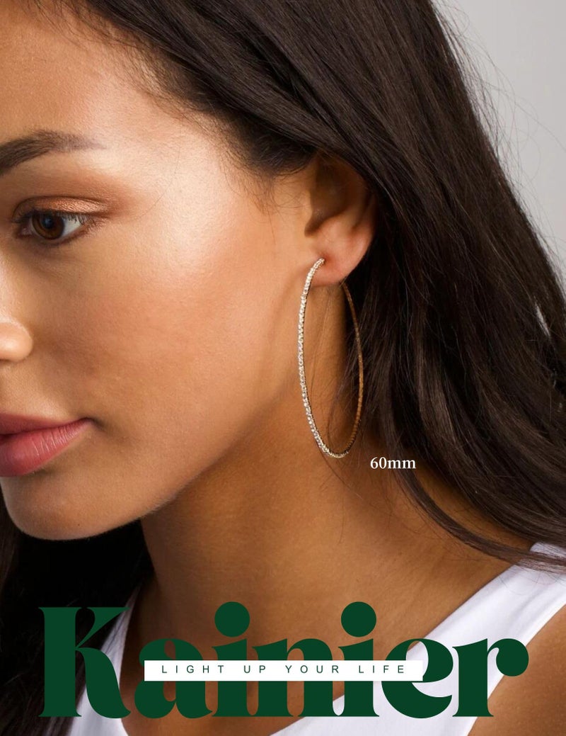 Kainier Gold Hoop Earrings for Women with Zircon Stones Hypoallergenic Sterling Silver Post Lightweight Hoops Jewelry 20mmâ€“70mm Large Gold Hoops Trendy Rhinestone Statement Earrings Gift for Her - Image 5