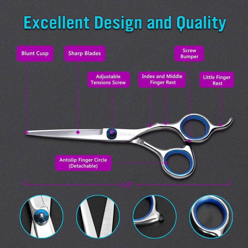 COOLALA Stainless Steel Hair Cutting Scissors 6.5 Inch Hairdressing Razor Shears Professional Salon Barber Haircut Scissors, One Comb Included, Home Use for Man Woman Adults Kids Babies - Image 3
