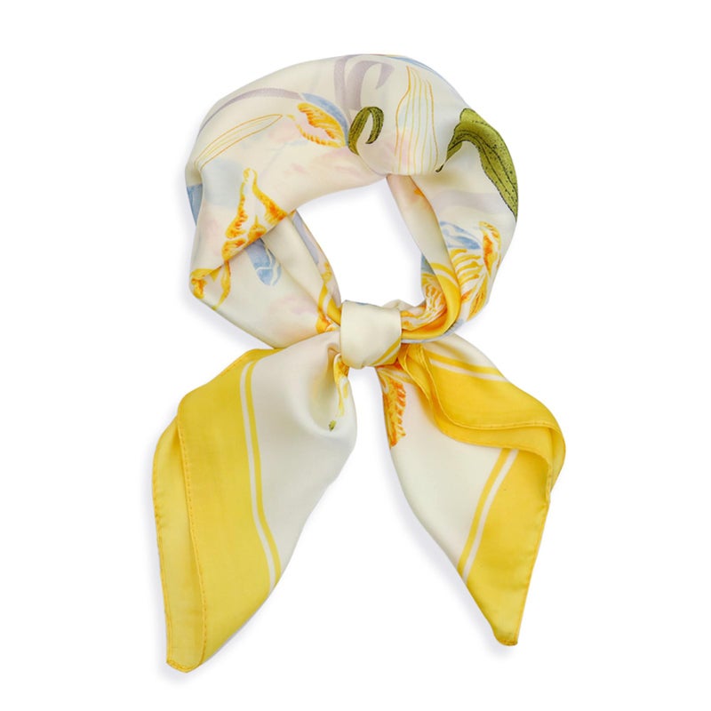 vimate Yellow Satin Scarf - 27Ã—27'' Square Satin Head Scarf Silk Feeling Neck Scarf Floral Bandana for Women (Style 36) - Image 1