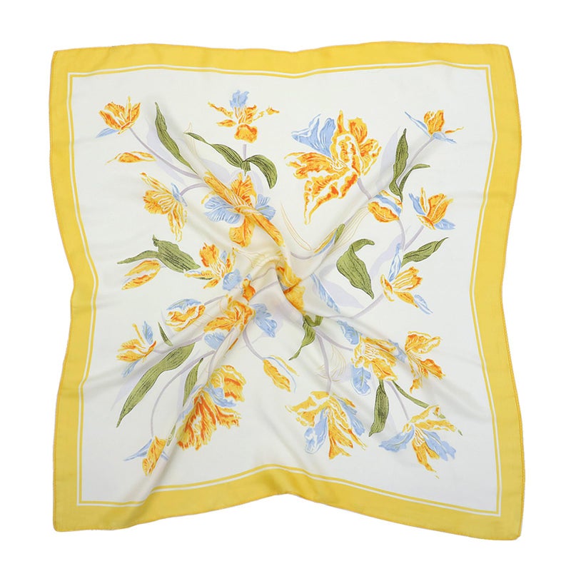 vimate Yellow Satin Scarf - 27Ã—27'' Square Satin Head Scarf Silk Feeling Neck Scarf Floral Bandana for Women (Style 36) - Image 5