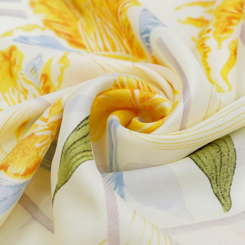 vimate Yellow Satin Scarf - 27Ã—27'' Square Satin Head Scarf Silk Feeling Neck Scarf Floral Bandana for Women (Style 36) - Image 3