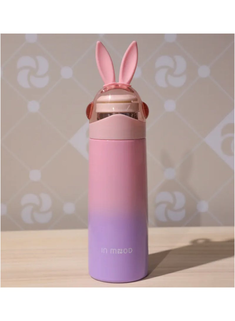 ترمس سفر للأطفال بتصميم أرنب لطيف – زجاجة ستانلس ستيل معزولة مقاومة للتسرب للماء والمشروبات الساخنة – - Image 4