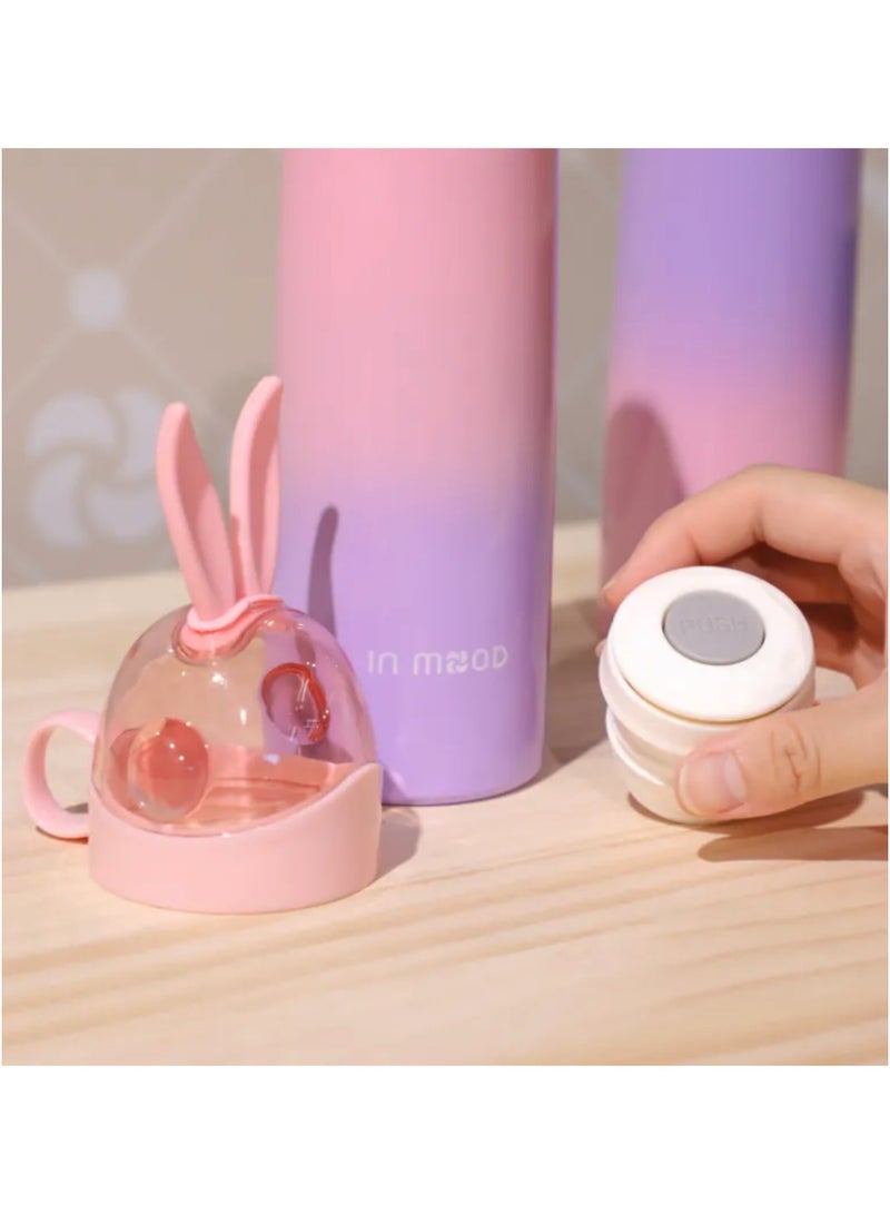 ترمس سفر للأطفال بتصميم أرنب لطيف – زجاجة ستانلس ستيل معزولة مقاومة للتسرب للماء والمشروبات الساخنة – - Image 2