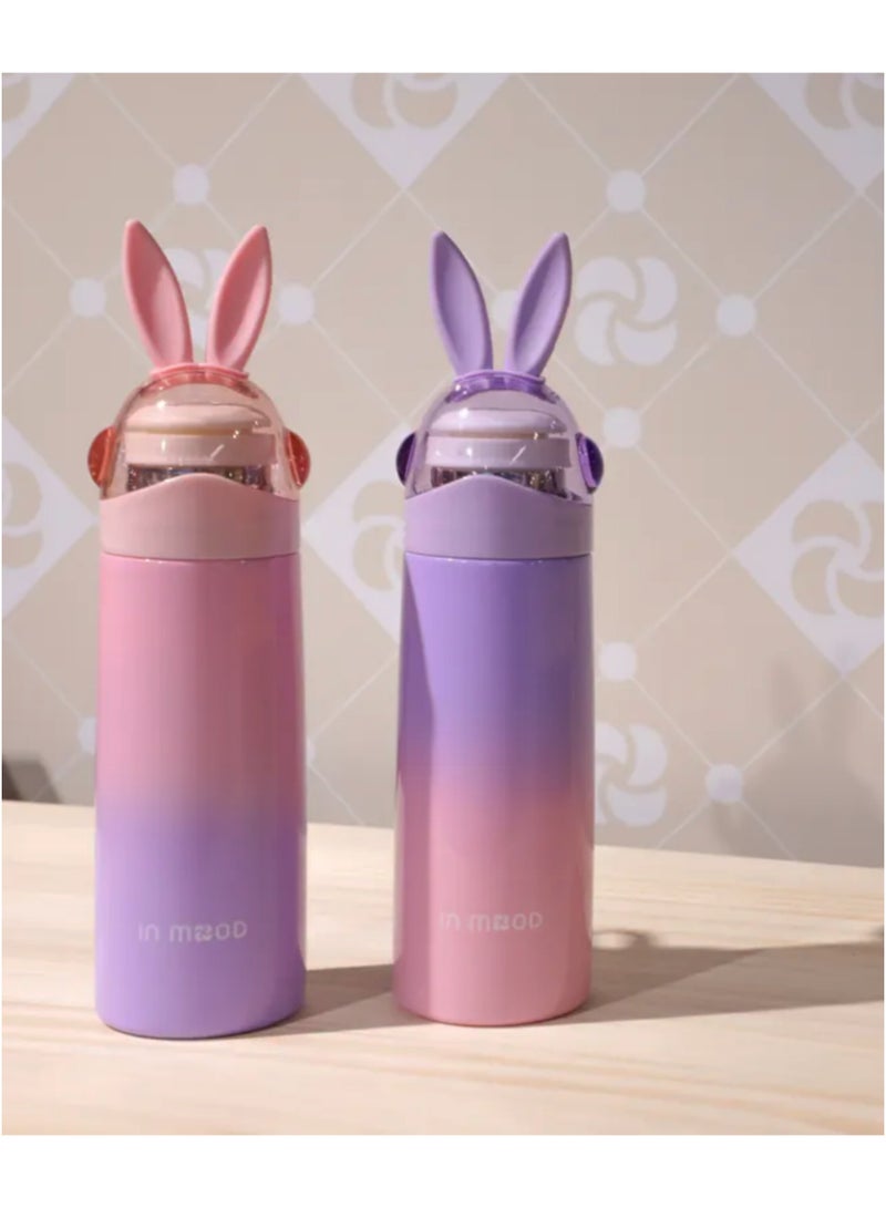 ترمس سفر للأطفال بتصميم أرنب لطيف – زجاجة ستانلس ستيل معزولة مقاومة للتسرب للماء والمشروبات الساخنة – - Image 3