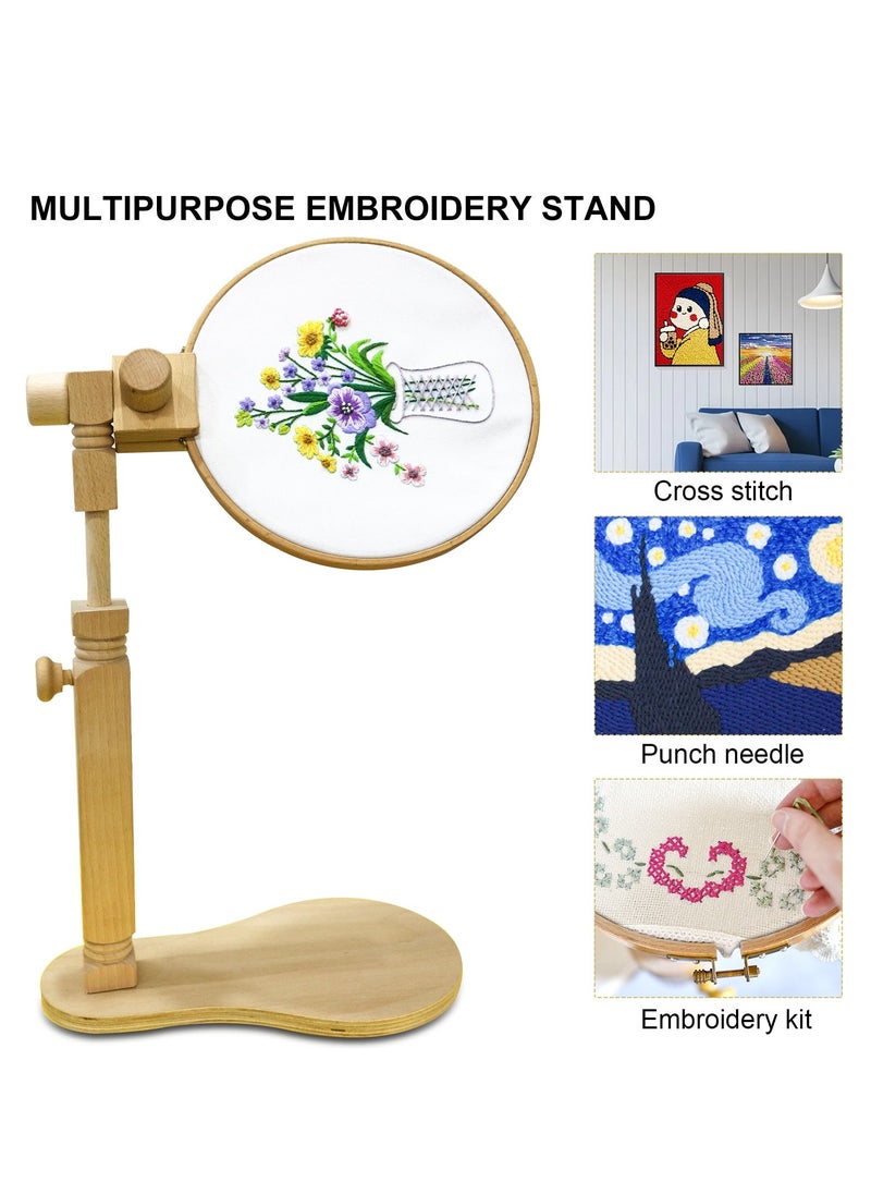 Generic - Natural Beech Wood Adjustable Rotated Embroidery Frame Stand for Most Sizes of Hoops Cross Stitch Wooden Stand Suitable for Studio Chinese Embroidery Frame Set - Image 1
