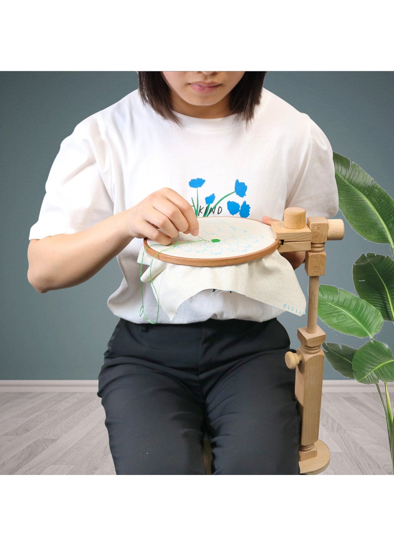 Generic - Natural Beech Wood Adjustable Rotated Embroidery Frame Stand for Most Sizes of Hoops Cross Stitch Wooden Stand Suitable for Studio Chinese Embroidery Frame Set - Image 1