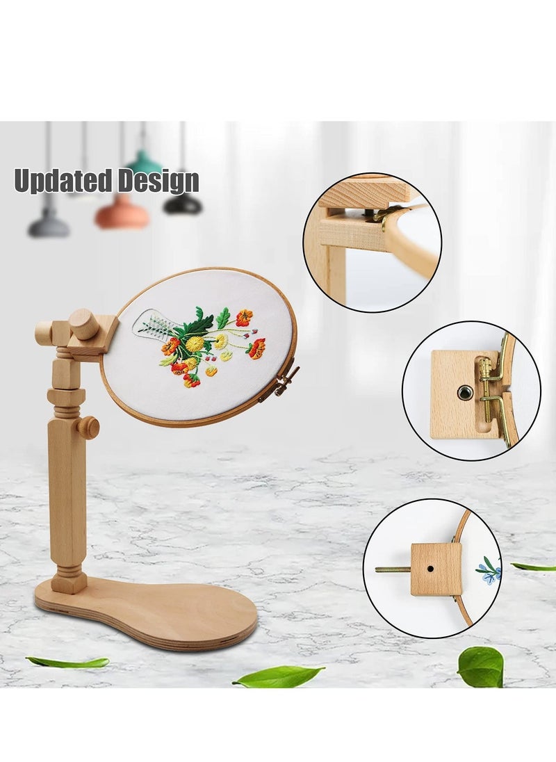Generic - Natural Beech Wood Adjustable Rotated Embroidery Frame Stand for Most Sizes of Hoops Cross Stitch Wooden Stand Suitable for Studio Chinese Embroidery Frame Set - Image 1