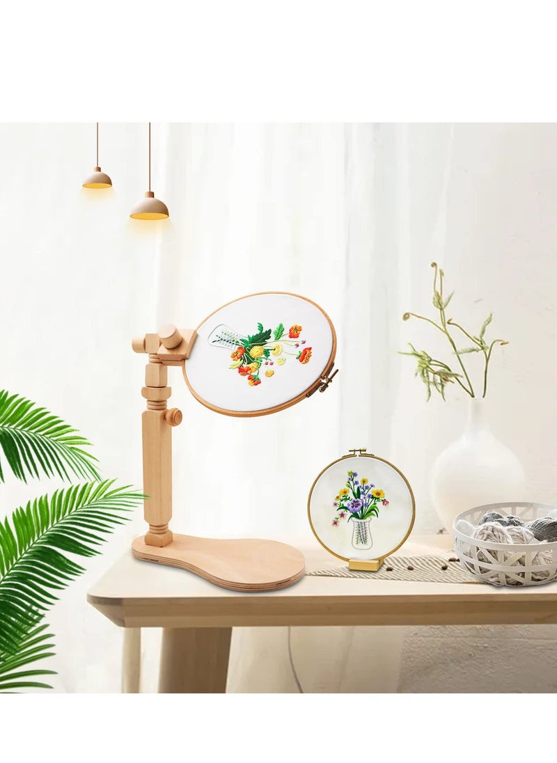 Generic - Natural Beech Wood Adjustable Rotated Embroidery Frame Stand for Most Sizes of Hoops Cross Stitch Wooden Stand Suitable for Studio Chinese Embroidery Frame Set - Image 1