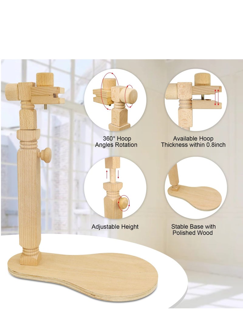 Generic - Natural Beech Wood Adjustable Rotated Embroidery Frame Stand for Most Sizes of Hoops Cross Stitch Wooden Stand Suitable for Studio Chinese Embroidery Frame Set - Image 1