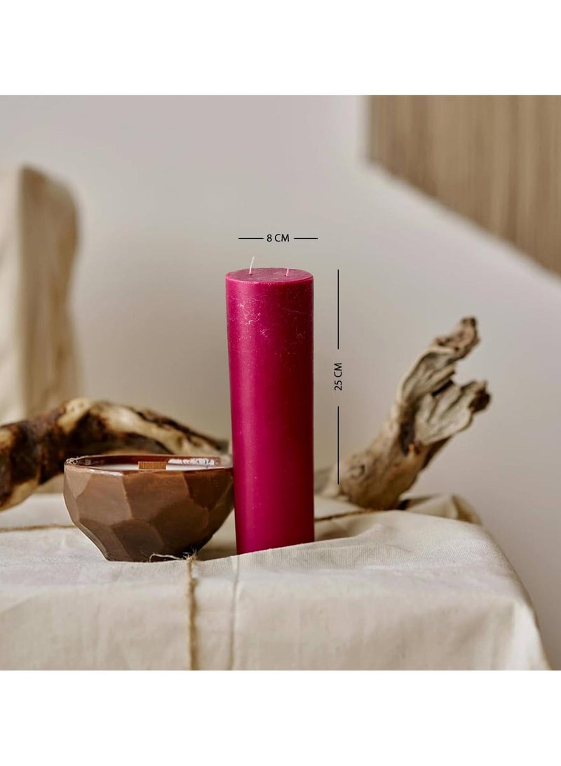 Handmade Set of 3 Unscented Pillar Candles – Dual Wick – Burgundy Maroon – 8 x 25 cm - Image 2