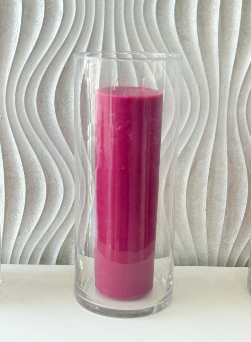 Handmade Set of 3 Unscented Pillar Candles – Dual Wick – Burgundy Maroon – 8 x 25 cm - Image 4