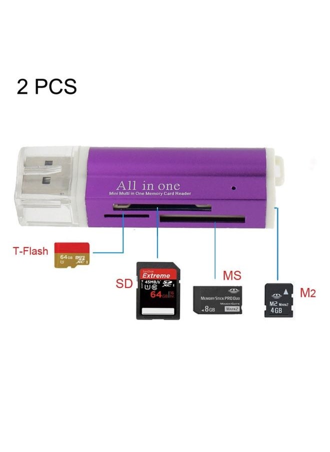 براق 2 PCS Multi All in 1 USB 2.0 Micro SD SDHC TF M2 MMC MS Pro Duo Card Card (Purple)  - Image 2