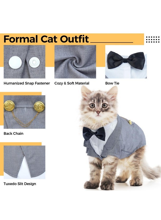 دينتران بدلة سهرة قطط، زي قط أبو الهول، بدلة رسمية مع ربطة عنق على شكل فيونكة، قميص قطط أنيق، ملابس أنيقة، زي قطط صغير، بدلة زفاف رسمية للقطط فقط - Image 3