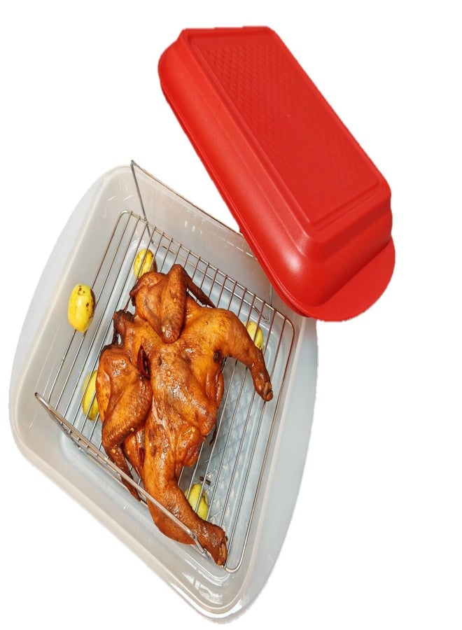 HSHQING Marinating Turkey Serving Platter with Lid | 4 3/4QT Holiday Roasting Pan with Stainless Steel Lifting Rack | Ideal for Less Than 15Lbs Small Turkeys n Chicken - Image 2