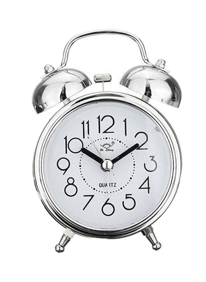 QUARTZ Double Bells Bedside Alarm Clock Silver/White/Black 8x4.5x12cm  - Image 1