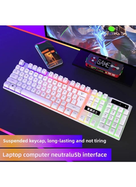 Mechanical Feel Keyboard Mouse Suit Wired Desktop Computer Notebook Game E-sports Typing US Wholesale-Color:Mechanical Feel - 1 Year Warranty - White Backlight Colorful [single Keyboard] - No - 104 Keys - Official Standard