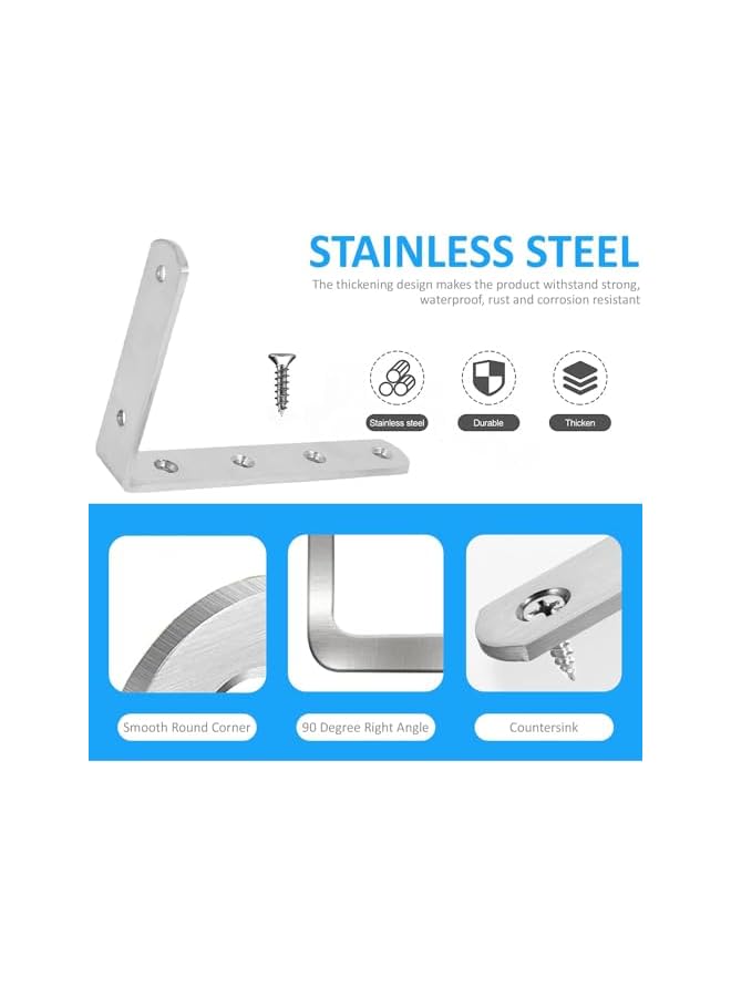 The Bros L Bracket with Screws, 4 PCS Heavy Duty Angle Bracket, 90 Degree Stainless Steel Right Angle Bracket with Screws, Easy to Install Shelf Brackets, Suitable for Acrylic Wood Board Support - Image 3