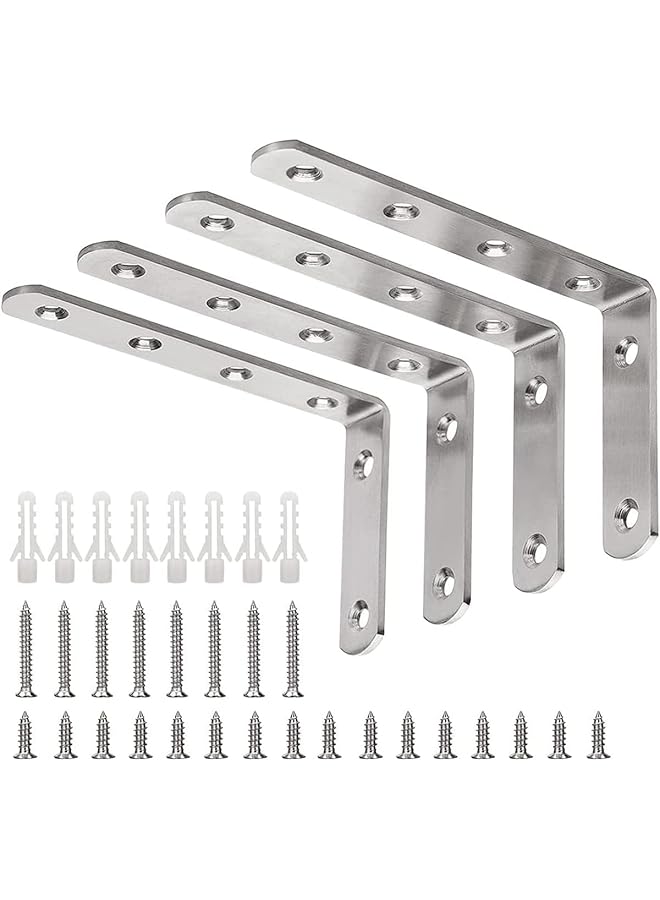 The Bros L Bracket with Screws, 4 PCS Heavy Duty Angle Bracket, 90 Degree Stainless Steel Right Angle Bracket with Screws, Easy to Install Shelf Brackets, Suitable for Acrylic Wood Board Support - Image 1