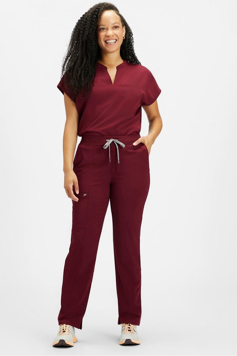 Fabletics Women's Performance Scrub Pant - MotionTech, 4-Way Stretch, Pocket-Packed, Lightweight, Semi-Slim Fit, L/Regular 28 in | 28, Wine - Image 2