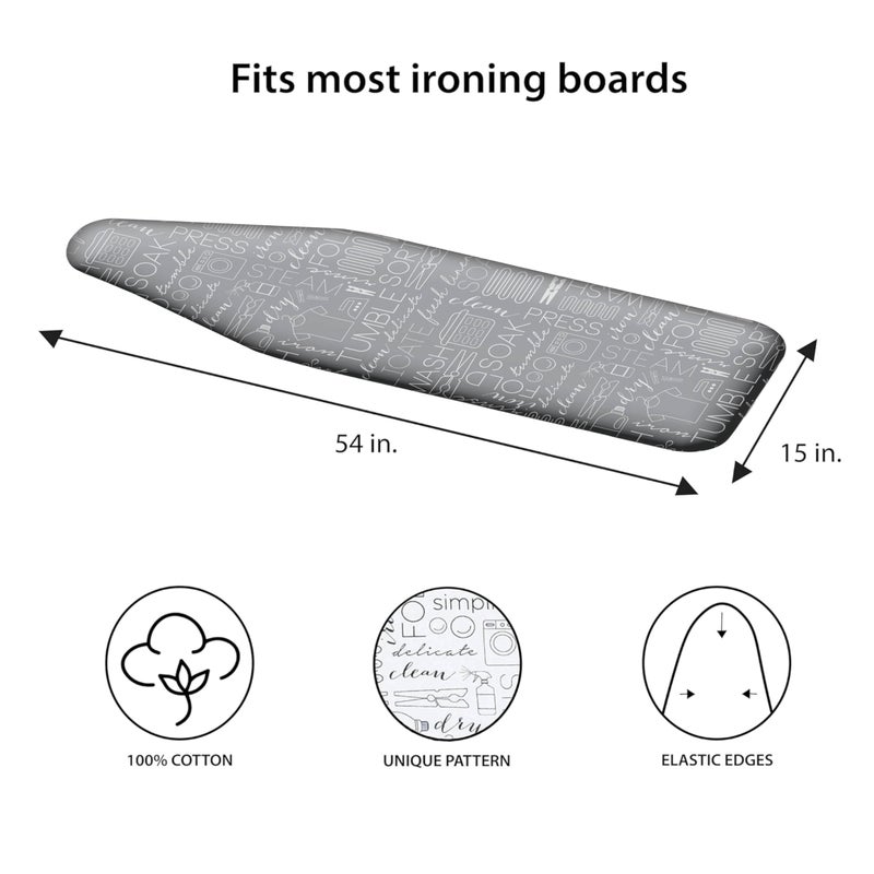 Simplify Ironing Board Cover | Scorch Resistant | Cotton | Thick Padding | Stretch Elastic Fit | Hook and Loop Fasteners | Cover ONLY | Grey - Image 4