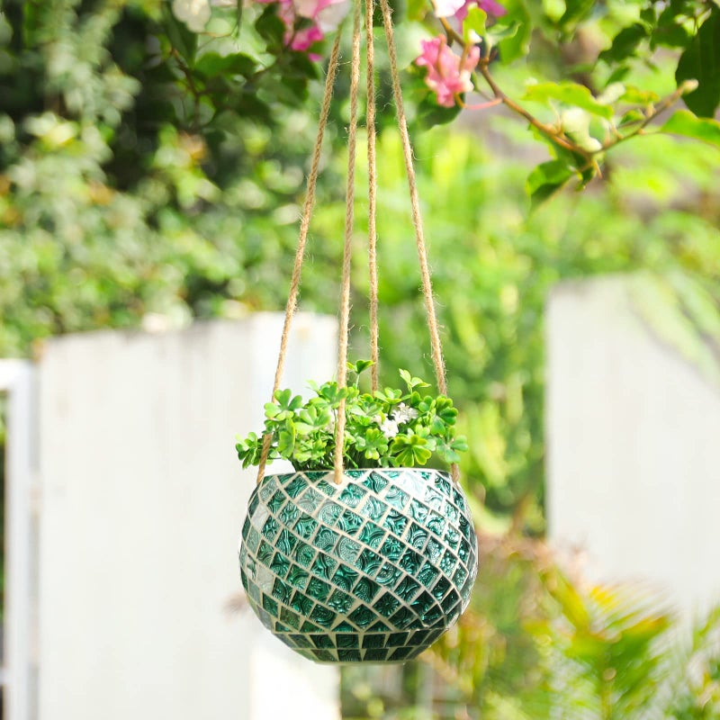 Chonsun Ceramic Hanging Planter Mosaic Hanging Flower Pot Small Plant Pot for Indoor Plant Disco Ball Planter with Drainage - Image 1