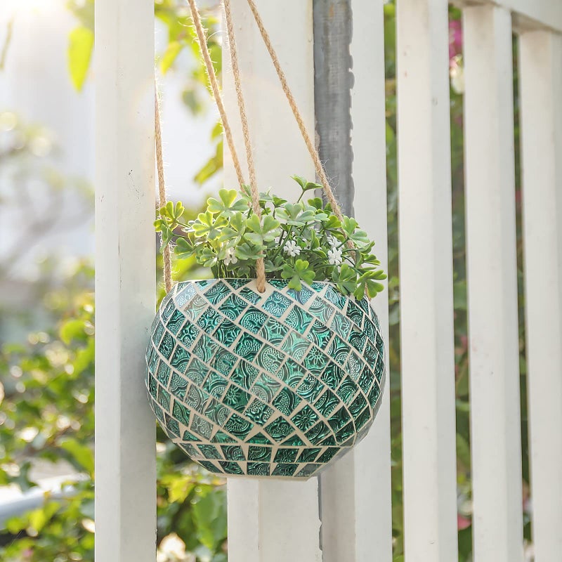 Chonsun Ceramic Hanging Planter Mosaic Hanging Flower Pot Small Plant Pot for Indoor Plant Disco Ball Planter with Drainage - Image 5