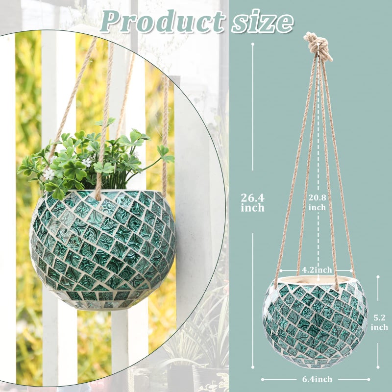 Chonsun Ceramic Hanging Planter Mosaic Hanging Flower Pot Small Plant Pot for Indoor Plant Disco Ball Planter with Drainage - Image 2