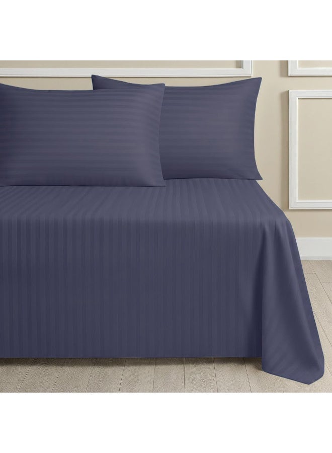 Fabienne King Bed Sheet Set with 2 Pillowcases 50×75cm 100% Microfiber 240×260cm Flat Sheet for King/Double Beds 1cm Stripe Soft Bed Sheet Set for Hotels and Home Dull Purple