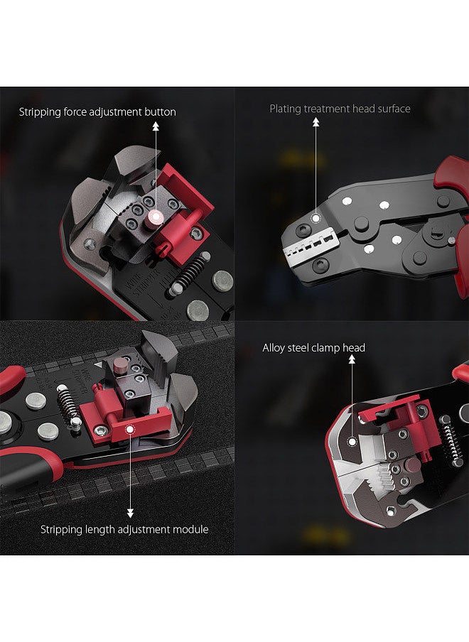 Generic - Professional 4 In 1 Wire Crimpers Engineering Ratcheting Terminal Crimping Pliers Bootlace Ferrule Crimper Tool Cord End Terminals With Wire Stripper Red and Black - Image 1