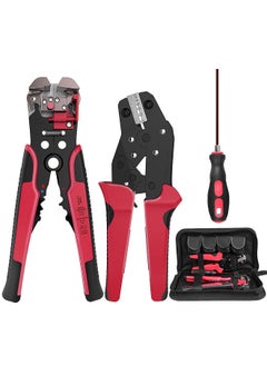 Professional 4 In 1 Wire Crimpers Engineering Ratcheting Terminal Crimping Pliers Bootlace Ferrule Crimper Tool Cord End Terminals With Wire Stripper Red and Black