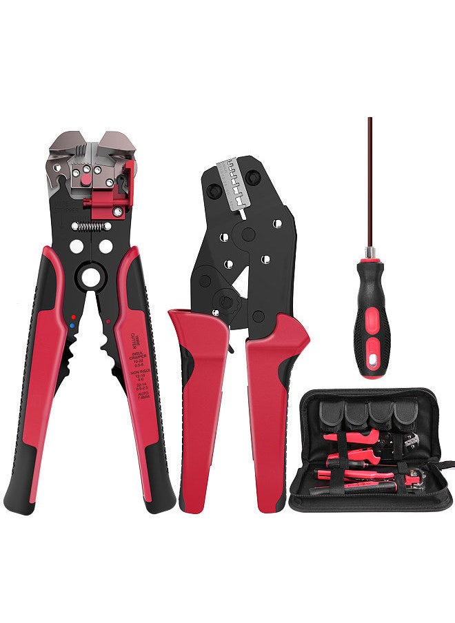Generic - Professional 4 In 1 Wire Crimpers Engineering Ratcheting Terminal Crimping Pliers Bootlace Ferrule Crimper Tool Cord End Terminals With Wire Stripper Red and Black - Image 1