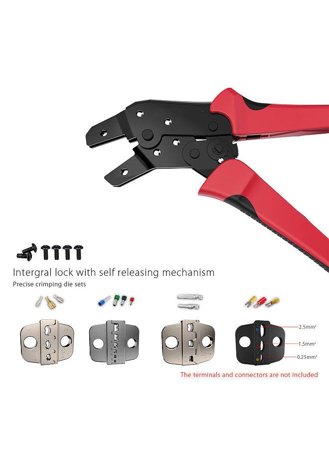 Generic - Professional 4 In 1 Wire Crimpers Engineering Ratcheting Terminal Crimping Pliers Bootlace Ferrule Crimper Tool Cord End Terminals With Wire Stripper Red and Black - Image 1