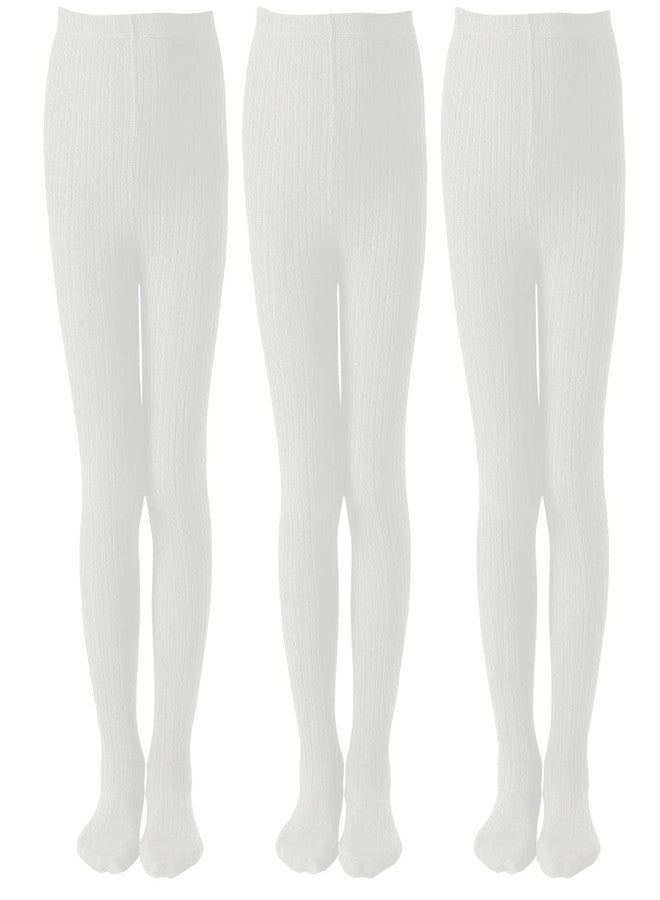 EPEIUS Toddler Girls Thick Cable Knit Leggings Warm Cotton Pantyhose Dress Tights School Uniform Tights Baby Stockings Ivory White, 2-4 Years - Image 1