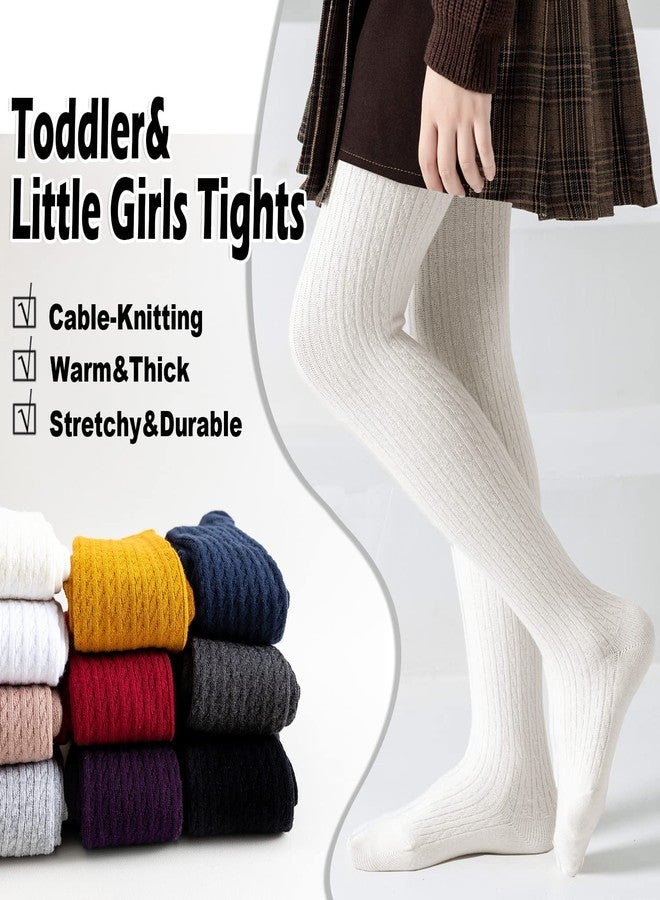 EPEIUS Toddler Girls Thick Cable Knit Leggings Warm Cotton Pantyhose Dress Tights School Uniform Tights Baby Stockings Ivory White, 2-4 Years - Image 2