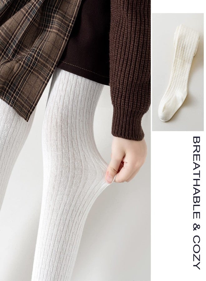 EPEIUS Toddler Girls Thick Cable Knit Leggings Warm Cotton Pantyhose Dress Tights School Uniform Tights Baby Stockings Ivory White, 2-4 Years - Image 4