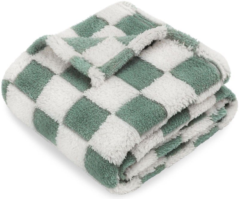 HOMRITAR HOMRITAR Checkered Baby Blanket for Boys Sage Green Soft Fluffy Fuzzy Blankets with 3D Chessboard Grid Warmer Comfort Reversible Lightweight Bed Blanket for Toddlers Infant or Newborn 30 x 40 Inch