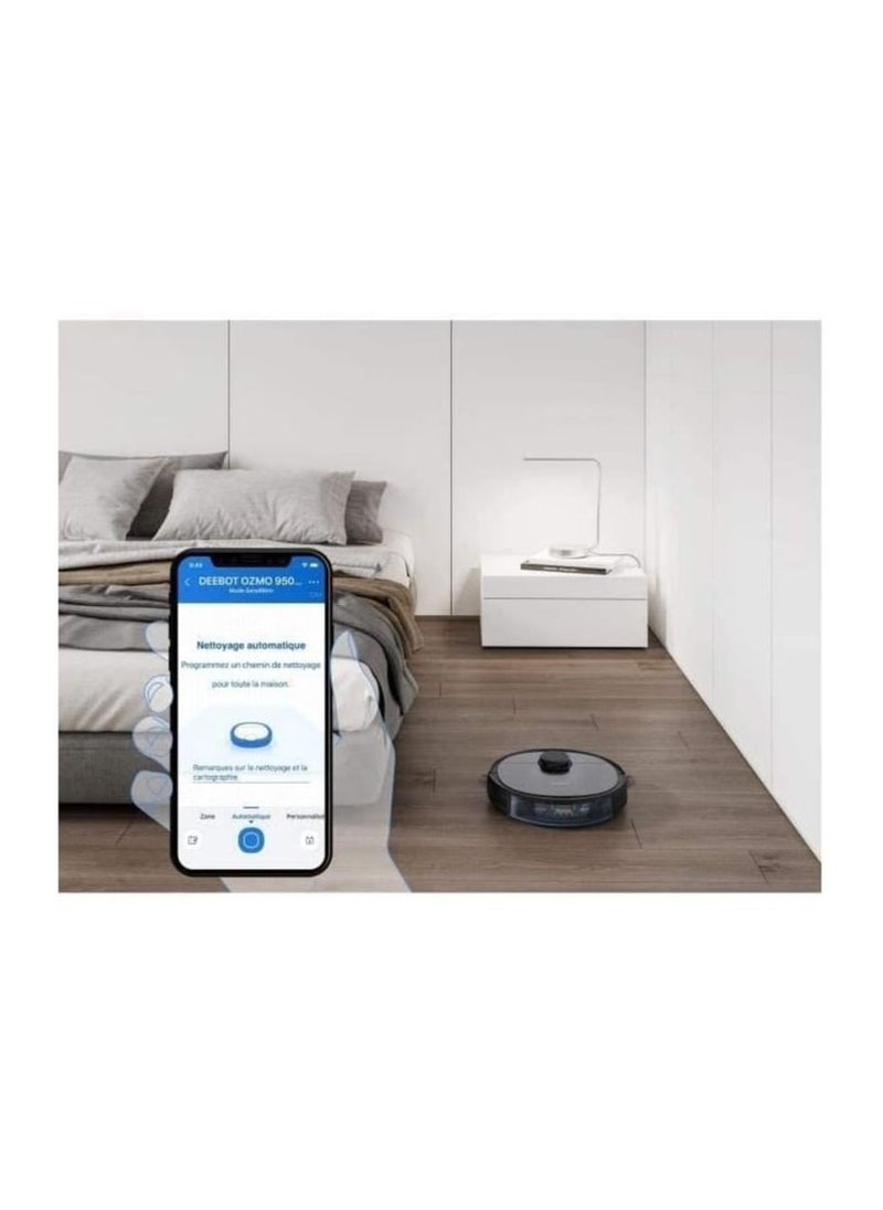 إيكوفاكس - مكنسة كهربائية روبوتية من Ecovacs DEEBOT OZMO950، مكنسة كهربائية ومسح 2 في 1 مع تقنية الليزر الذكية Navi 3.0، وقت عمل 200 دقيقة، رسم خرائط متعددة الأرضيات، جدار افتراضي، تعمل على السجاد والأرضيات ا - Image 1