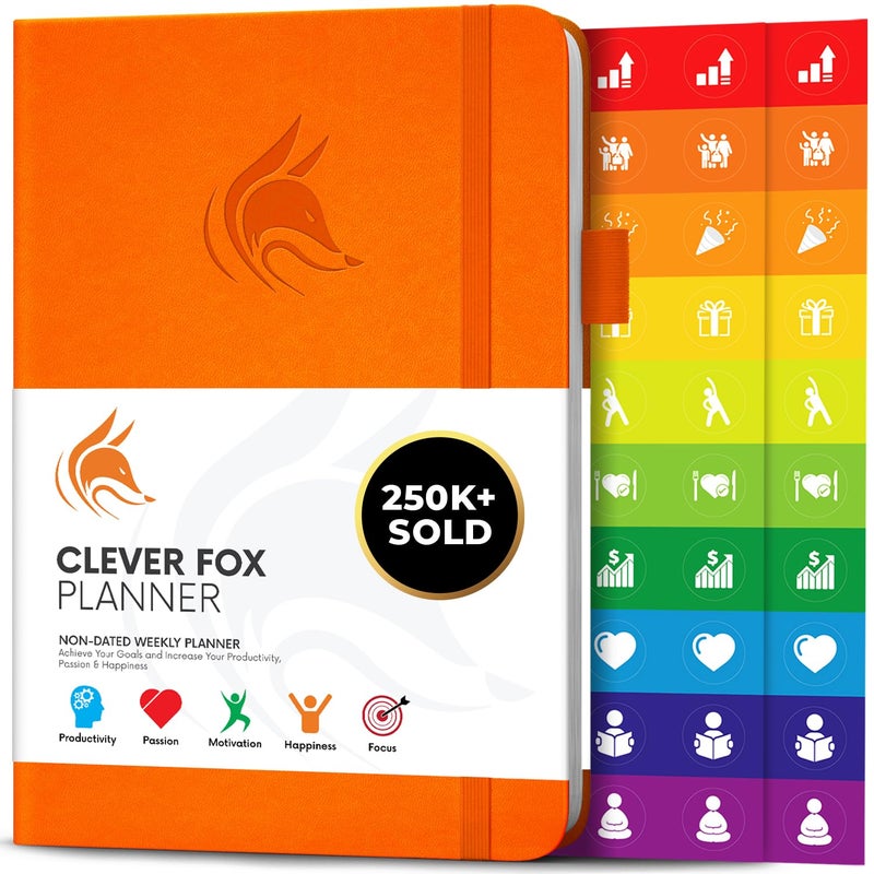 Clever Fox Planner Undated Weekly Monthly Planner for Productivity Time Management Goals Organizer Journal A5 Orange