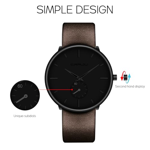 FIZILI Mens Watches Ultra-Thin Minimalist Waterproof-Fashion Wrist Watch for Men Unisex Dress with Leather Band-Black Hands （Brown Leather） - Image 5
