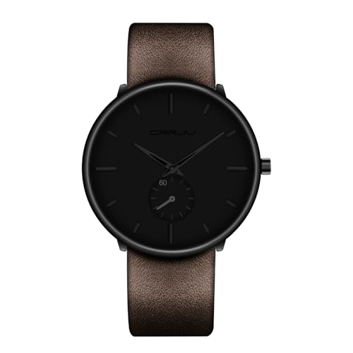 FIZILI Mens Watches Ultra-Thin Minimalist Waterproof-Fashion Wrist Watch for Men Unisex Dress with Leather Band-Black Hands （Brown Leather） - Image 1