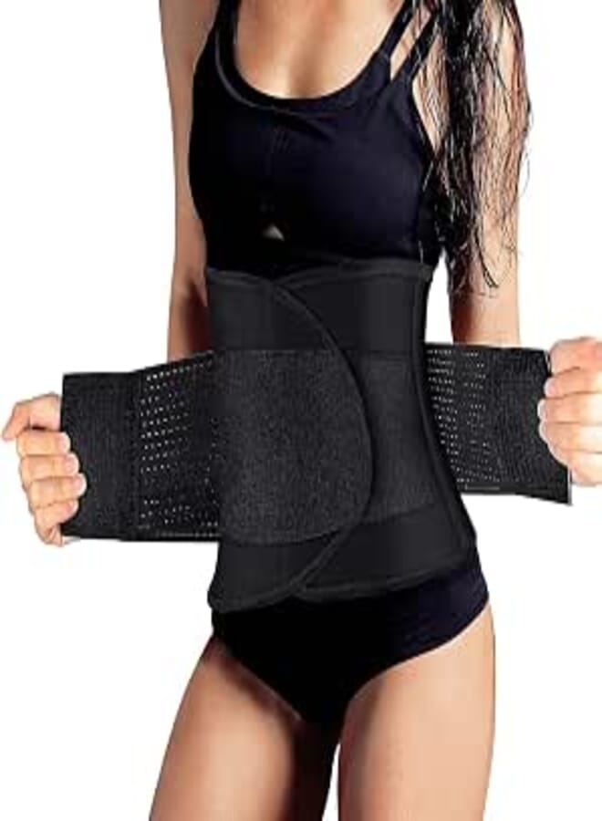 Lumbar Support Belt - Back Brace Support Belt Waist Trainer Trimmer Cincher Sweat Belt Postpartum Recovery Body Shaper for Weight Loss, Lower Back Pain for Women and Men (BLACK, S)
