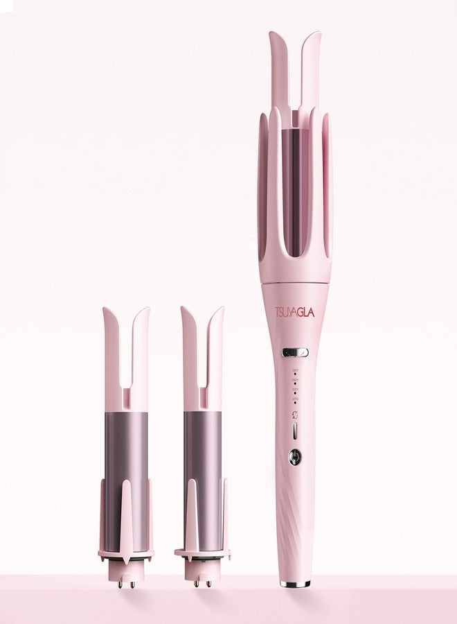 TSUYAGLA 3 in 1 Automatic Curling Iron, Hair Curlers with 3 Curling Barrels (1" - 1.25" - 1.5"), Rotating Curling Iron with 3 Temp, 2-Way Rotation, 10S Fast Heating, Anti-Scald, Dual Voltage, Pink - Image 1