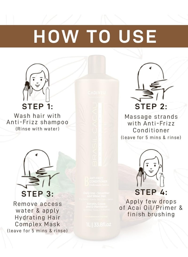 Brasil Cacau 1L Anti-Frizz Conditioner - Nourishing Formula for Soft, Manageable Hair