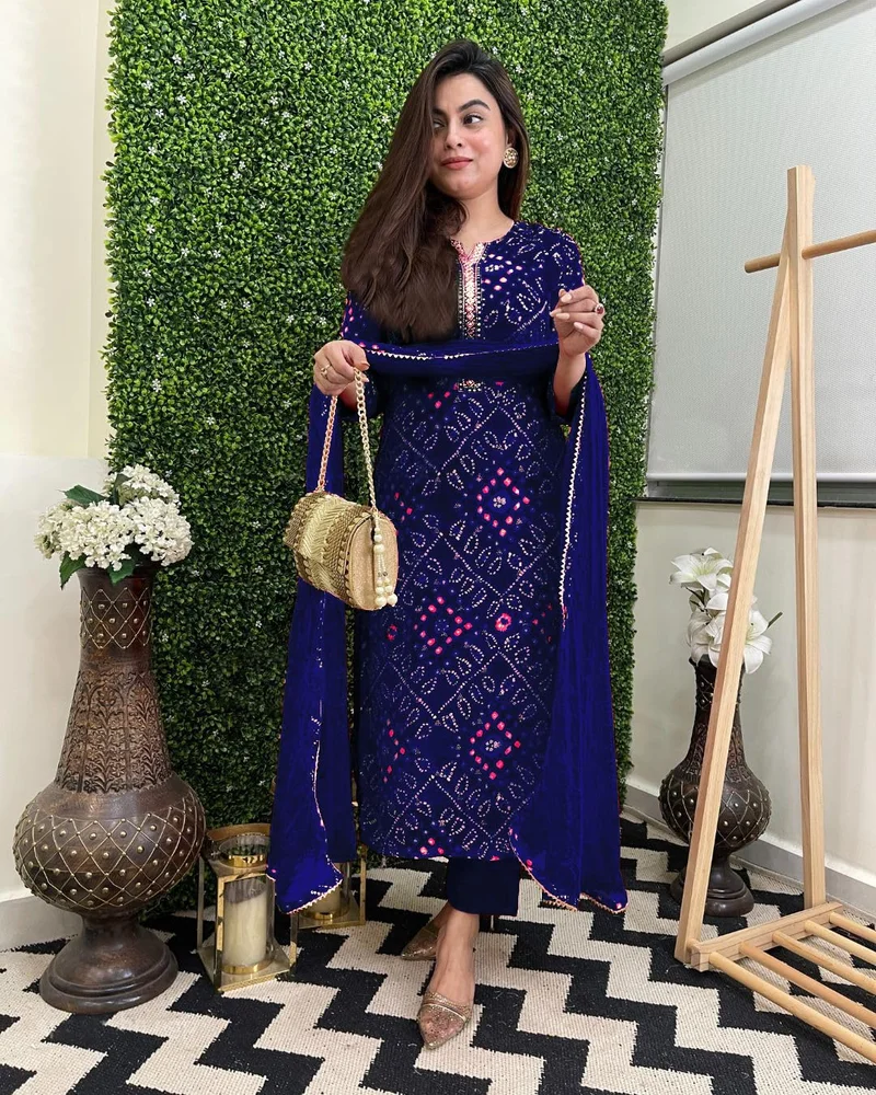 GoSriKi Blue GoSriKi Women's Rayon Blend Straight Printed Kurta with Pant & Dupatta (TURAE Royal Blue-GS_5XL_Blue_XXXXX-Large) for Women | Best Price UAE