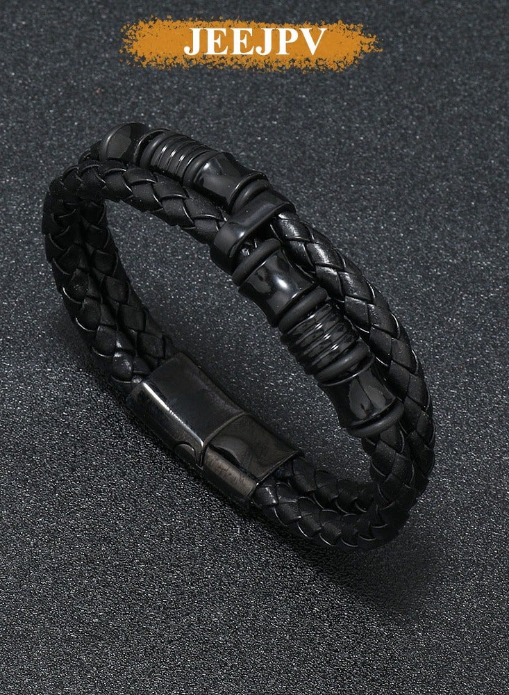 JEEJPV Black Leather Bracelets for men Handmade Jewelry, Mens Bracelets Anniversary Graduation Back to School  - Image 5
