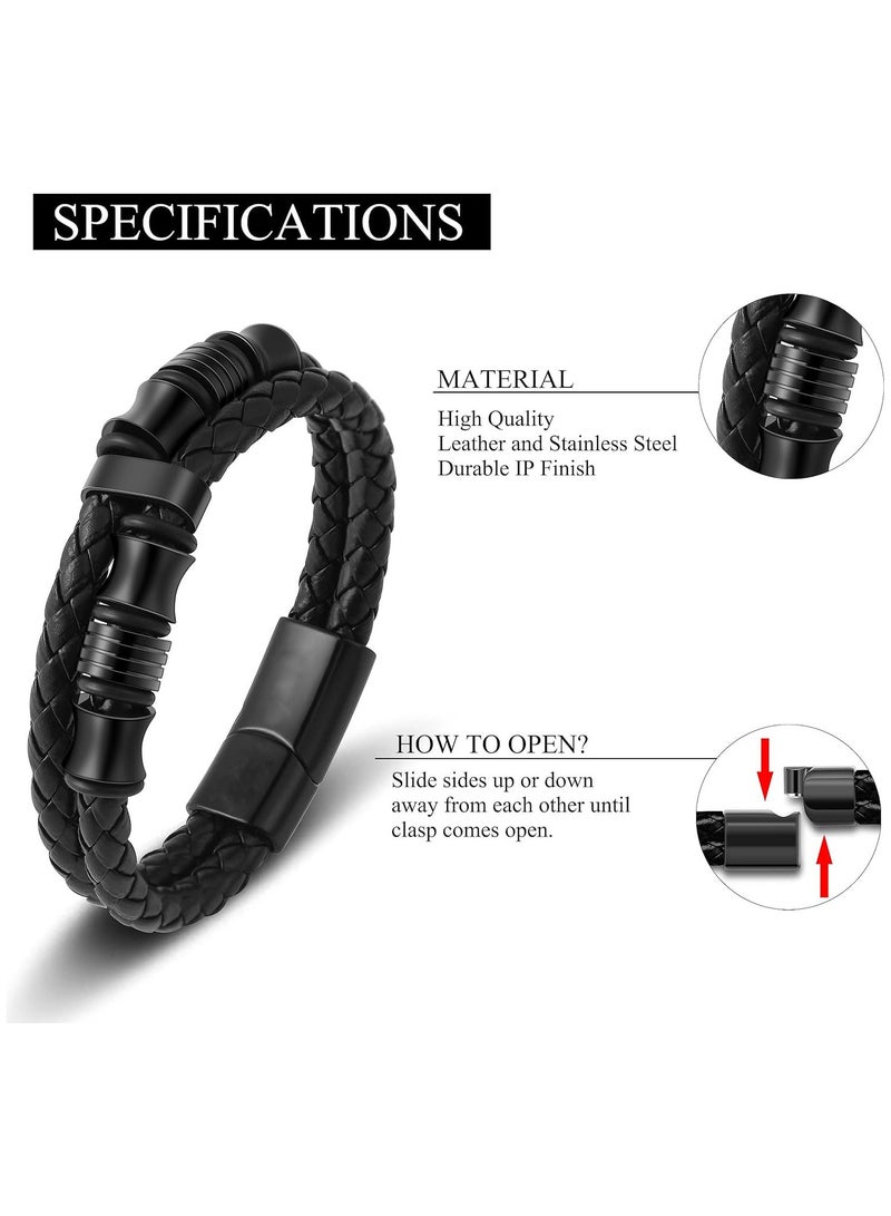 JEEJPV Black Leather Bracelets for men Handmade Jewelry, Mens Bracelets Anniversary Graduation Back to School  - Image 3
