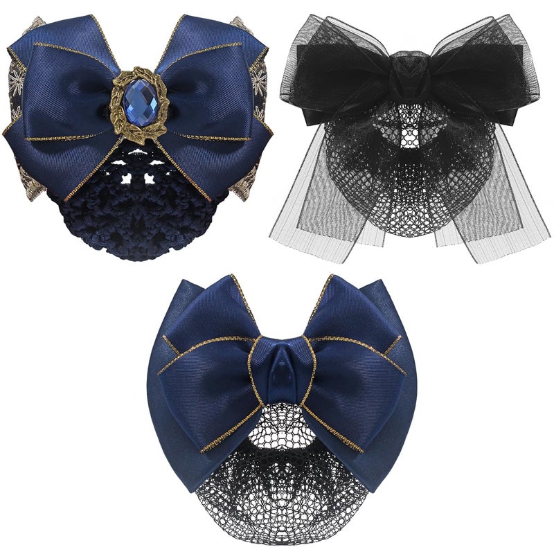 Merdia 3 Pcs Bowknot Hair Snood Nets for Women | Mesh Crochet Snoods for Women Hair | Vintage Net Cap with Renaissance Style Clip | Cover Bun Bow Headdress Accessories for Women's | Elegant Head Coverings - Image 1