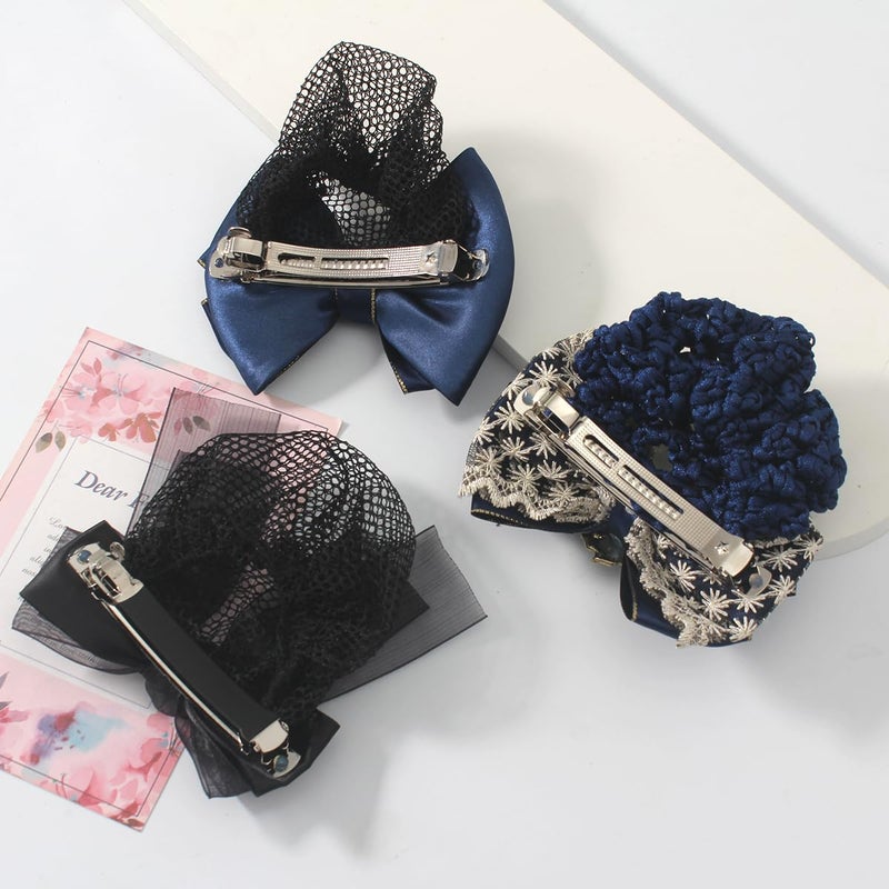 Merdia 3 Pcs Bowknot Hair Snood Nets for Women | Mesh Crochet Snoods for Women Hair | Vintage Net Cap with Renaissance Style Clip | Cover Bun Bow Headdress Accessories for Women's | Elegant Head Coverings - Image 4